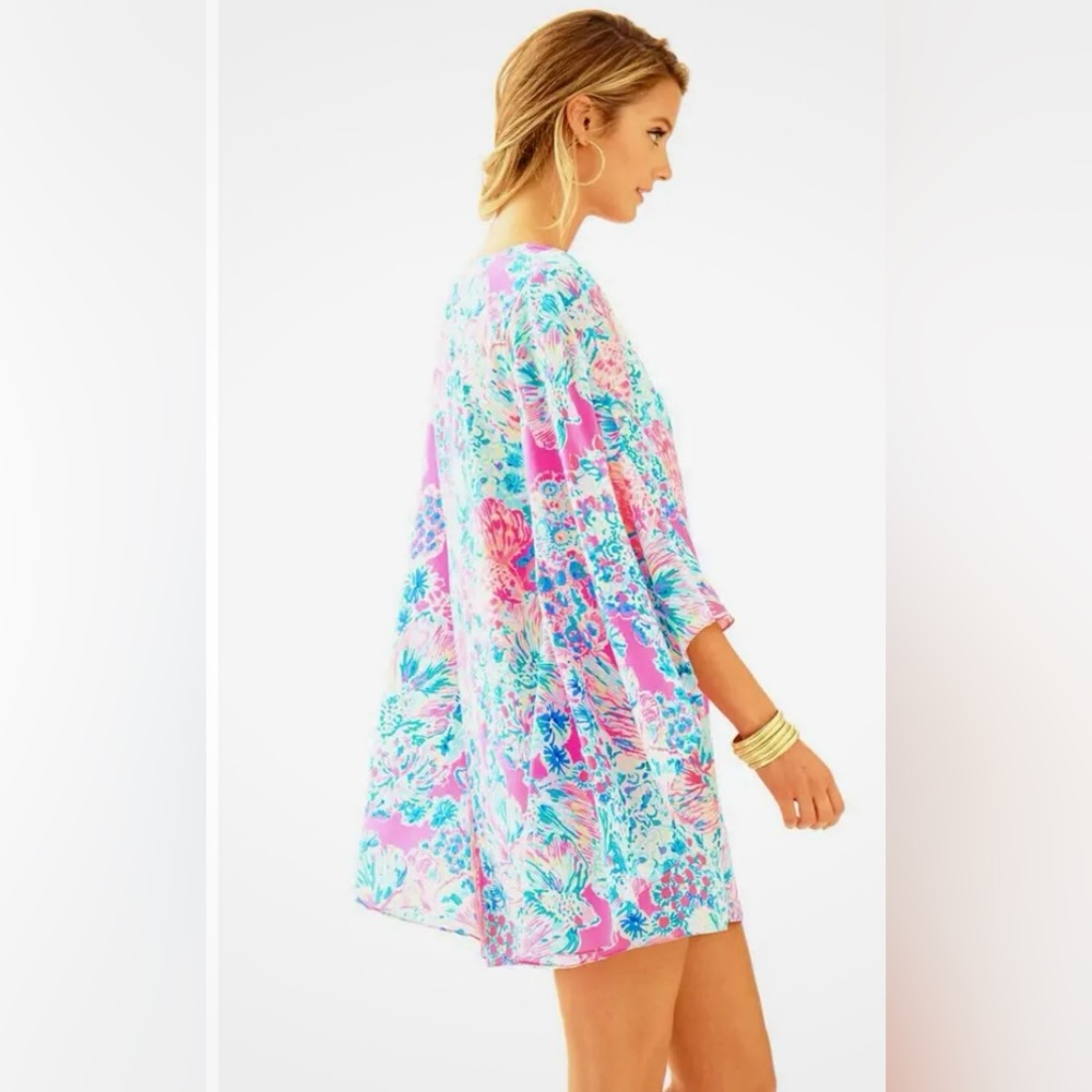 Lilly Pulitzer Miri Silk Caftan Dress Tiki Pink Gypsea Resort Mini - Picture 6 of 14